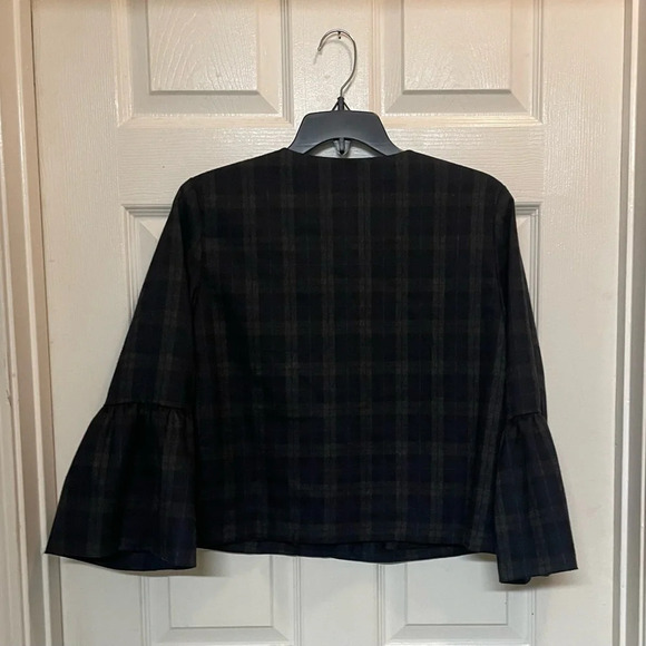 Zara Basic  tartan plaid bell sleeve cape jacket preppy chic career size Small - Picture 2 of 12